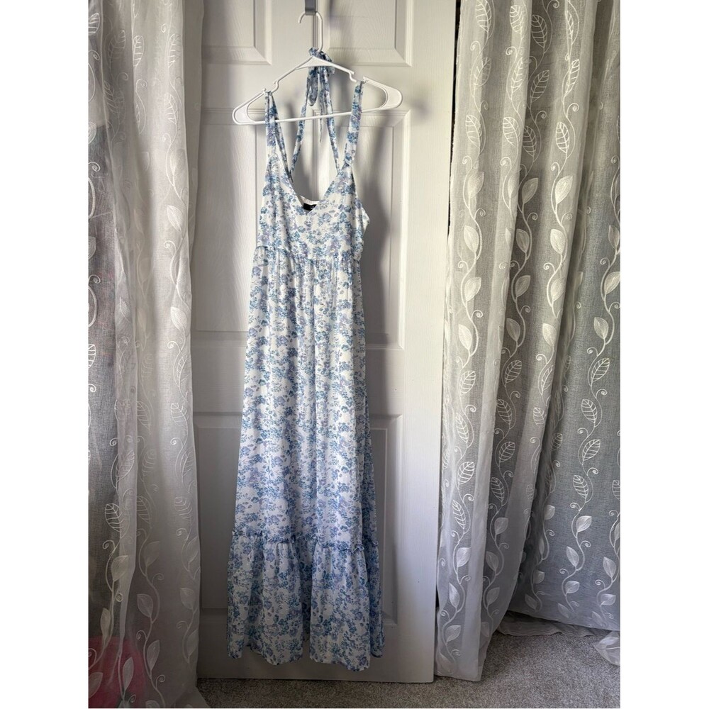 Lulus My Love Story Floral Print Tie-Back Maxi Dress side zipper size S